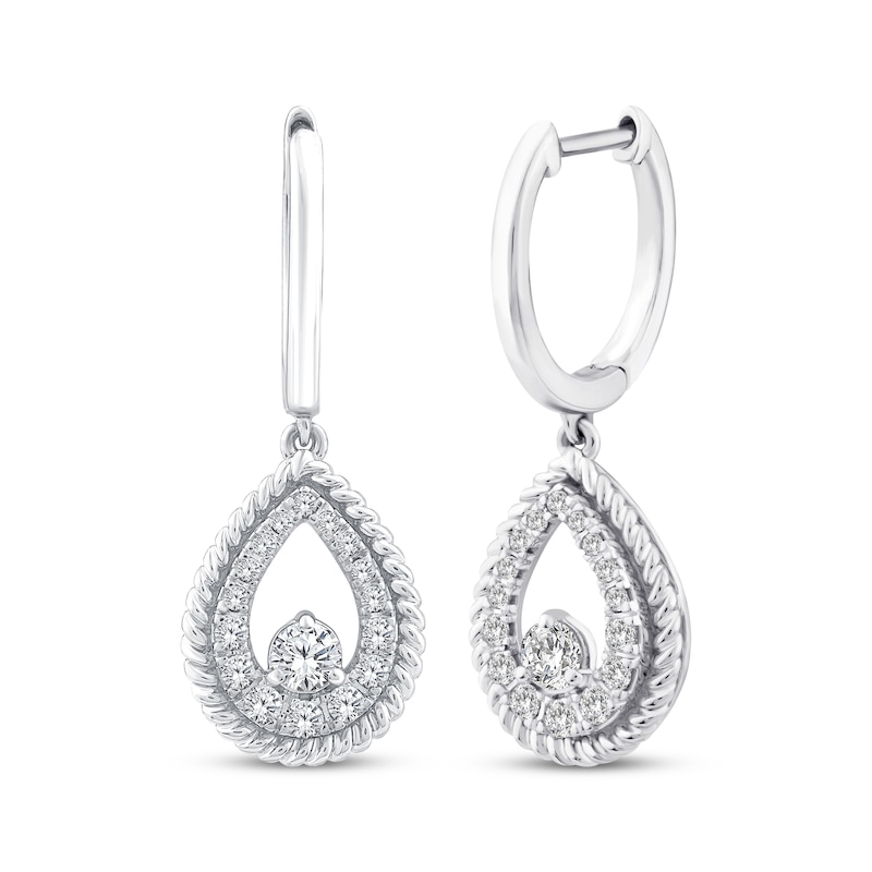 Main Image 1 of Threads of Love Diamond Teardrop Dangle Hoop Earrings 1/2 ct tw 10K White Gold