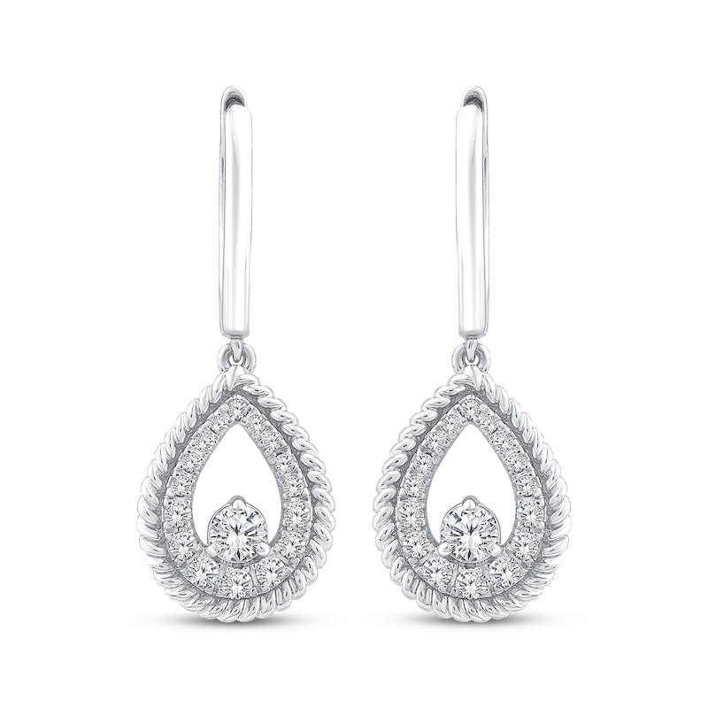 Main Image 2 of Threads of Love Diamond Teardrop Dangle Hoop Earrings 1/2 ct tw 10K White Gold