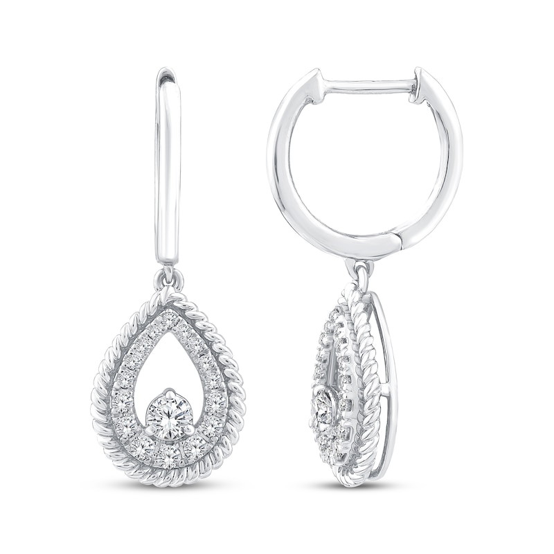 Main Image 3 of Threads of Love Diamond Teardrop Dangle Hoop Earrings 1/2 ct tw 10K White Gold