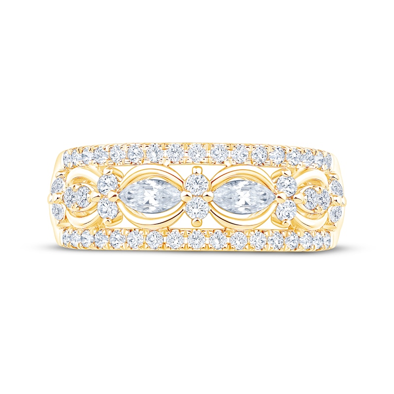 Marquise & Round-Cut Diamond Anniversary Ring 7/8 ct tw 14K Yellow Gold