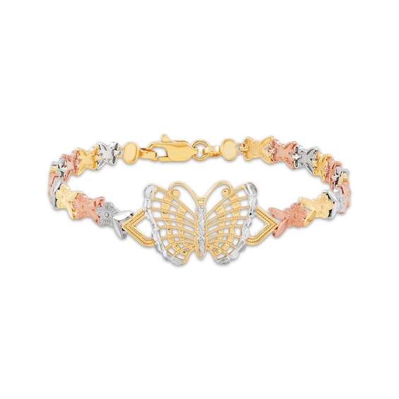 Butterfly Bracelet 10K Tri-Tone Gold 7.5"