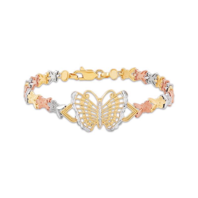 Main Image 1 of Butterfly Bracelet 10K Tri-Tone Gold 7.5&quot;