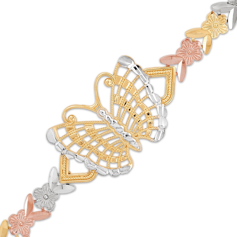 Main Image 2 of Butterfly Bracelet 10K Tri-Tone Gold 7.5&quot;