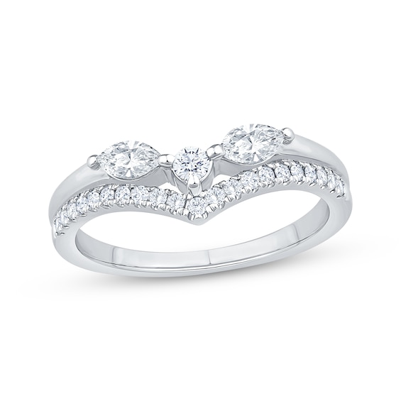 Marquise & Round-Cut Diamond Two-Row Chevron Ring 1/2 ct tw 14K White Gold
