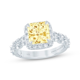 Monique Lhuillier Bliss Princess-Cut Yellow & White Diamond Engagement Ring 2-1/2 ct tw 18K White Gold