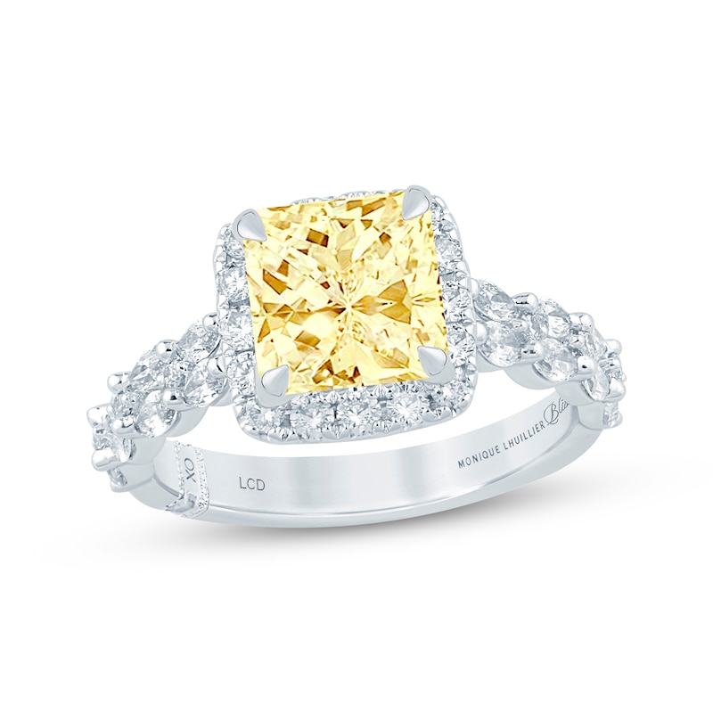 Monique Lhuillier Bliss Princess-Cut Yellow & White Lab-Grown Diamond Engagement Ring 2-1/2 ct tw 18K White Gold