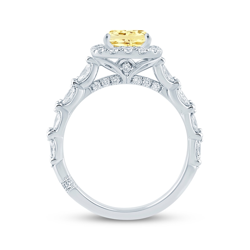 Monique Lhuillier Bliss Princess-Cut Yellow & White Diamond Engagement Ring 2-1/2 ct tw 18K White Gold