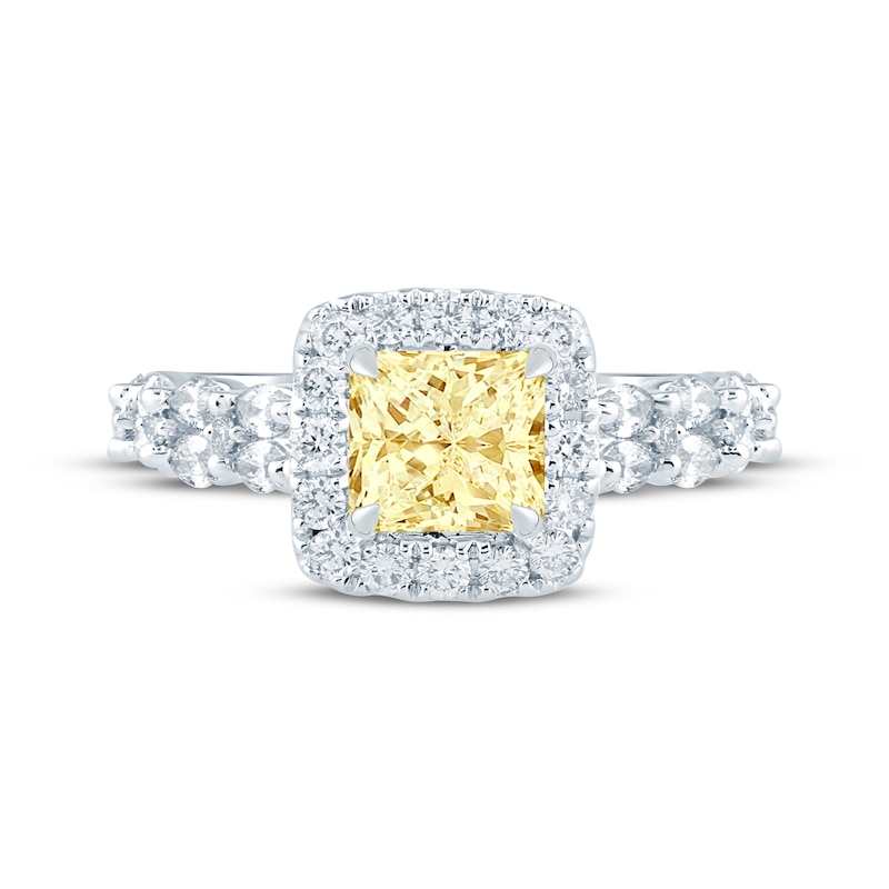 Monique Lhuillier Bliss Princess-Cut Yellow & White Lab-Grown Diamond Engagement Ring 2-1/2 ct tw 18K White Gold