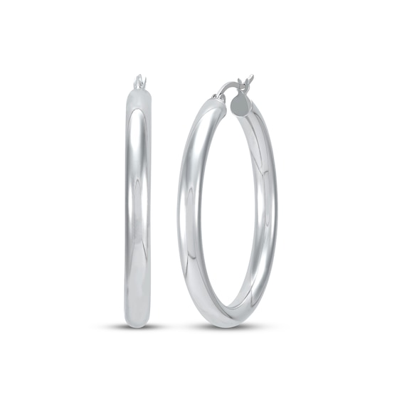 Polished Tube Hoop Earrings Sterling Silver 40mm