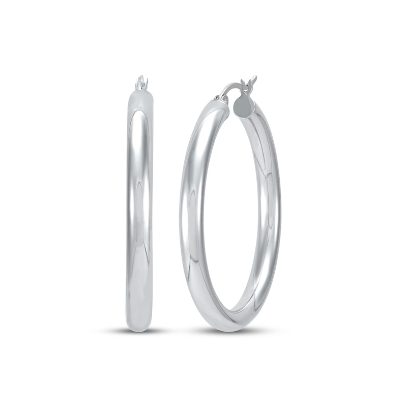 Main Image 1 of Polished Tube Hoop Earrings Sterling Silver 40mm