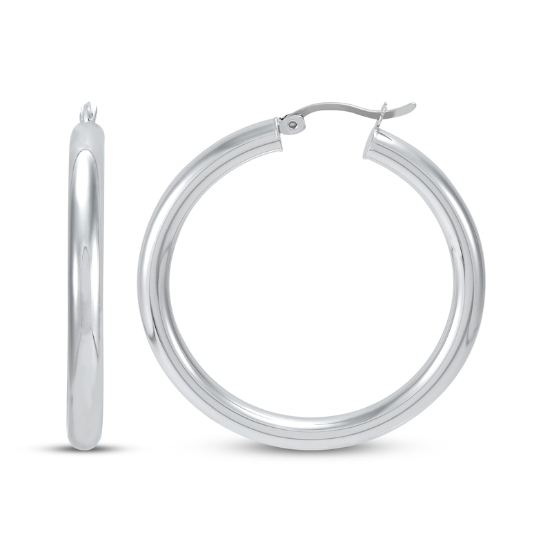 Main Image 3 of Polished Tube Hoop Earrings Sterling Silver 40mm