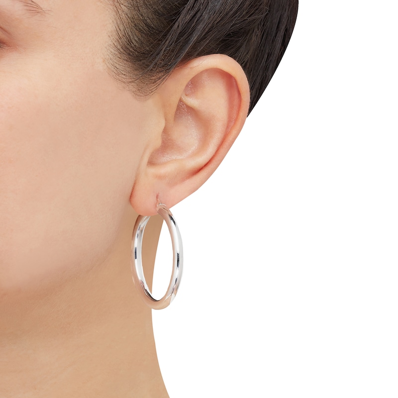 Main Image 4 of Polished Tube Hoop Earrings Sterling Silver 40mm