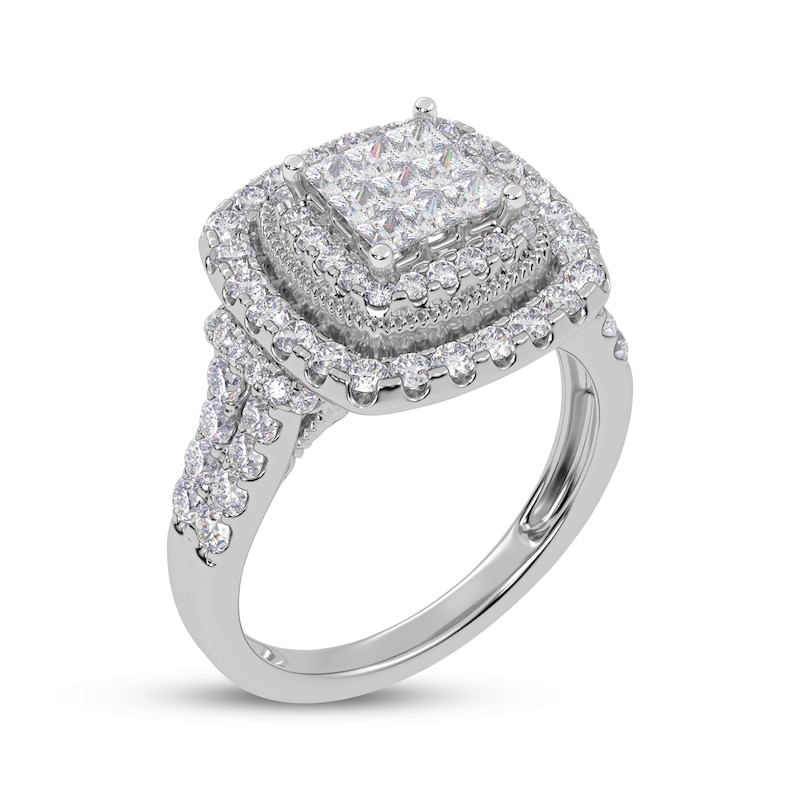 Main Image 2 of Princess-Cut Multi-Diamond Double Halo Engagement Ring 1 ct tw 10K White Gold