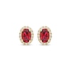 Thumbnail Image 2 of Oval-Cut Lab-Created Ruby & White Lab-Created Sapphire Halo Stud Earrings 10K Yellow Gold