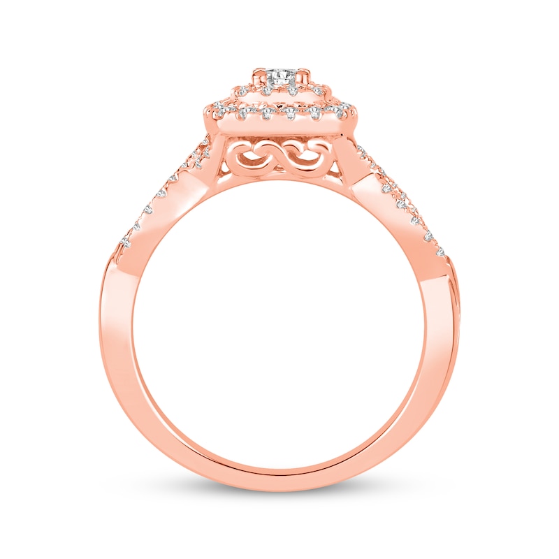 Round-Cut Diamond Double Cushion Halo Engagement Ring 1/2 ct tw 10K Rose Gold