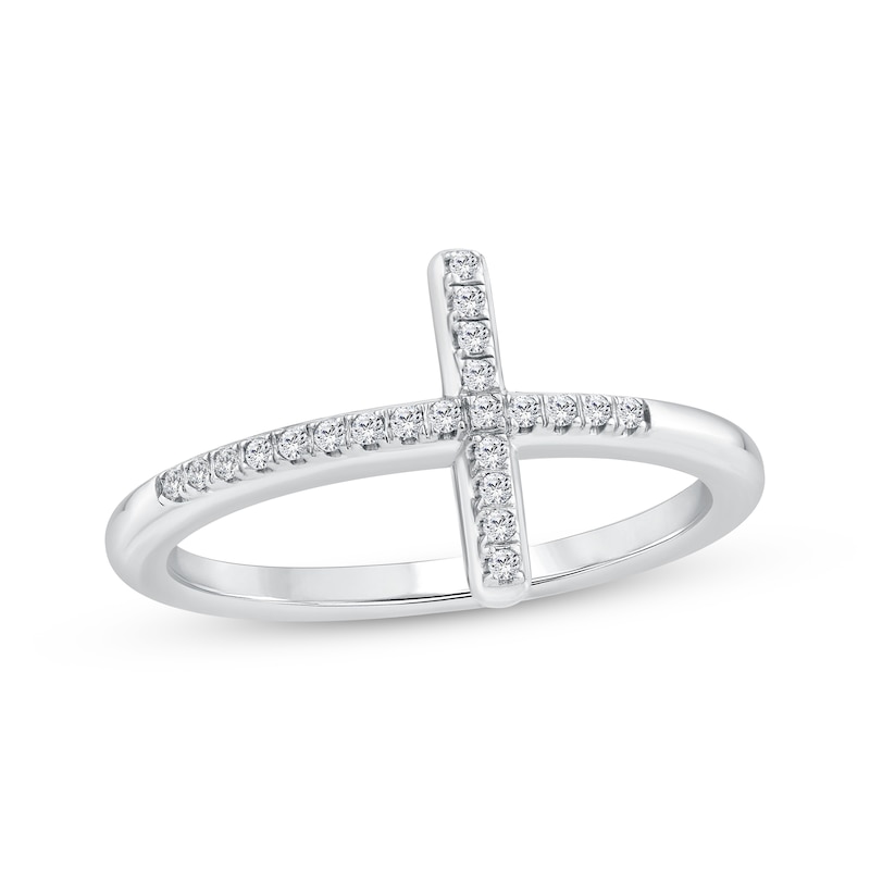 Main Image 1 of Diamond Sideways Cross Ring 1/10 ct tw Sterling Silver