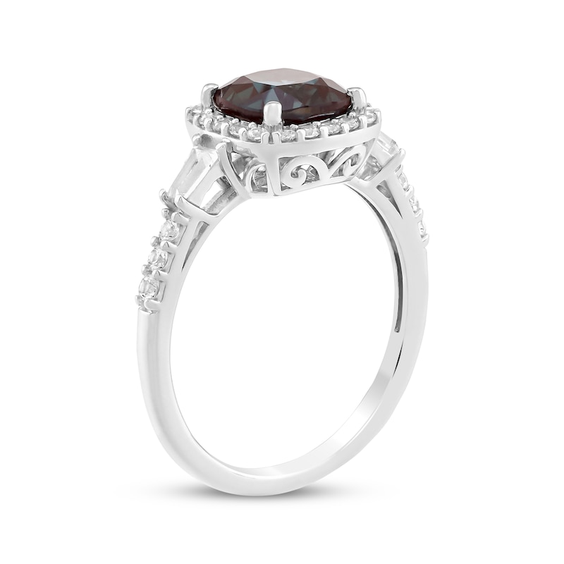 Cushion-Cut Lab-Created Alexandrite & White Lab-Created Sapphire Halo Ring Sterling Silver