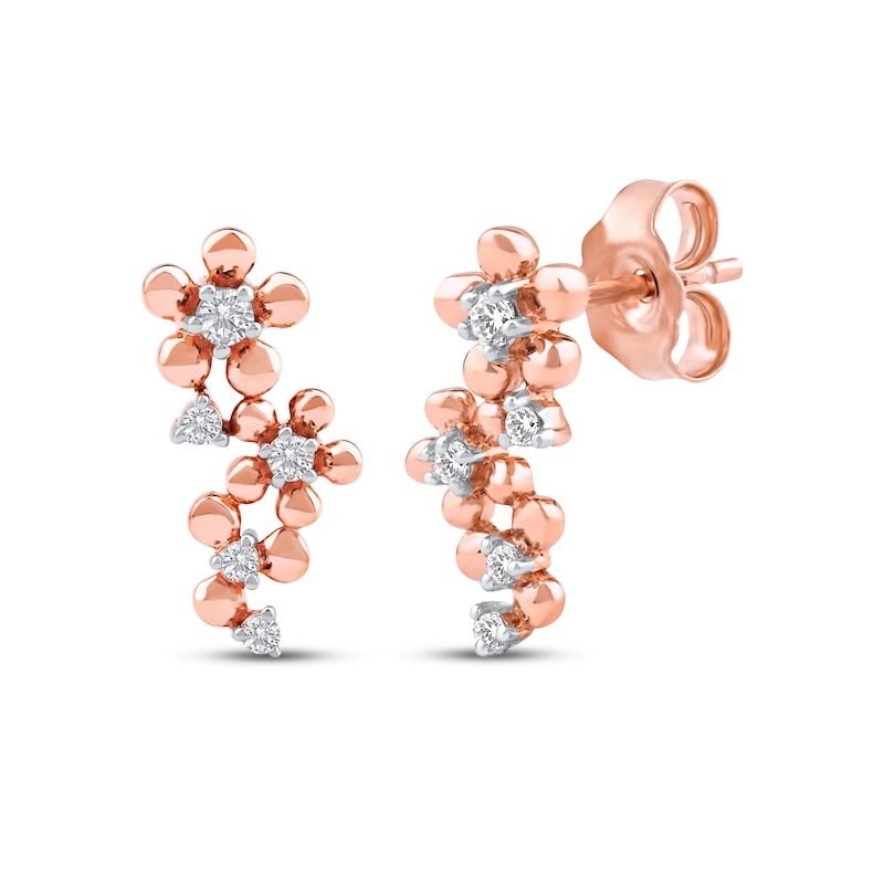 Main Image 1 of Diamond Flower Trio Earrings 1/10 ct tw 10K Rose Gold