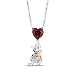 Disney Treasures Winnie the Pooh Heart-Shaped Garnet & Diamond Accent Necklace Sterling Silver & 10K Rose Gold 18&quot;