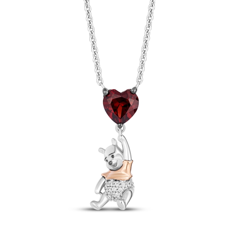 Main Image 1 of Disney Treasures Winnie the Pooh Heart-Shaped Garnet & Diamond Accent Necklace Sterling Silver & 10K Rose Gold 18&quot;