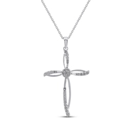 Multi-Diamond Split Cross Necklace 1/4 ct tw 10K White Gold 18&quot;