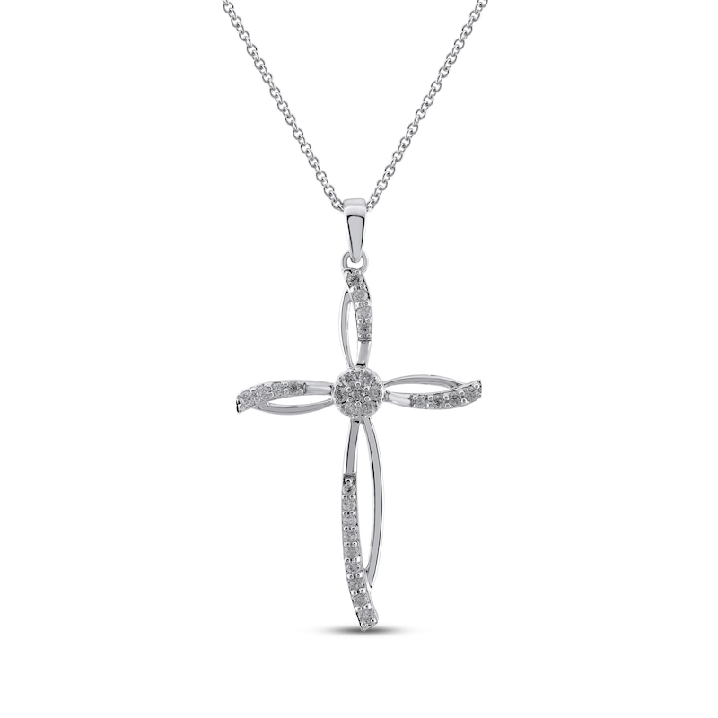 Main Image 1 of Multi-Diamond Split Cross Necklace 1/4 ct tw 10K White Gold 18&quot;