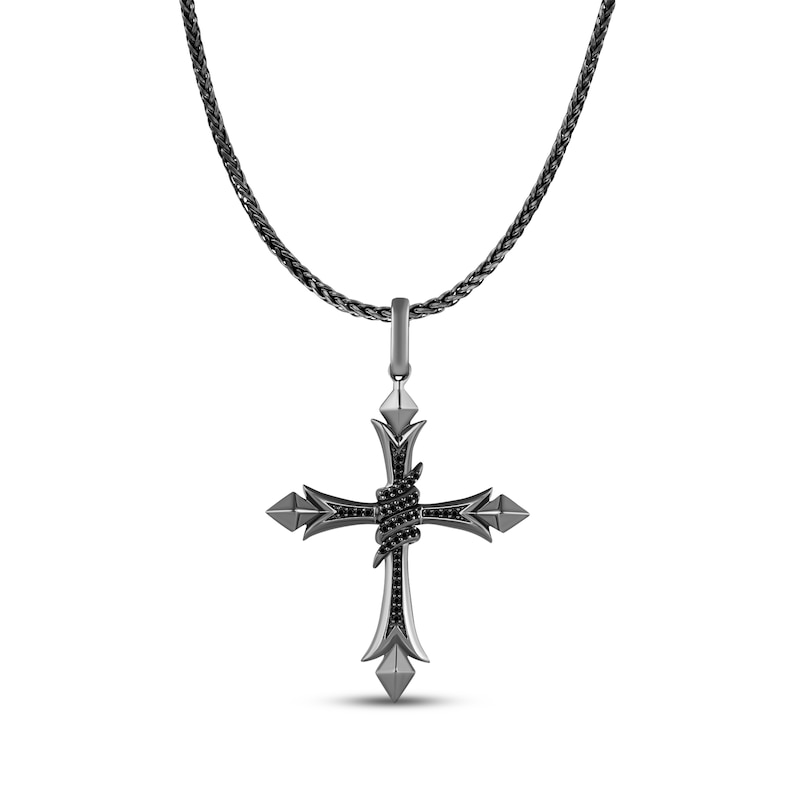 Main Image 1 of Ink & Ice Men's Black Diamond Wrap Cross Necklace 1/8 ct tw Black Rhodium-Plated Sterling Silver 22&quot;