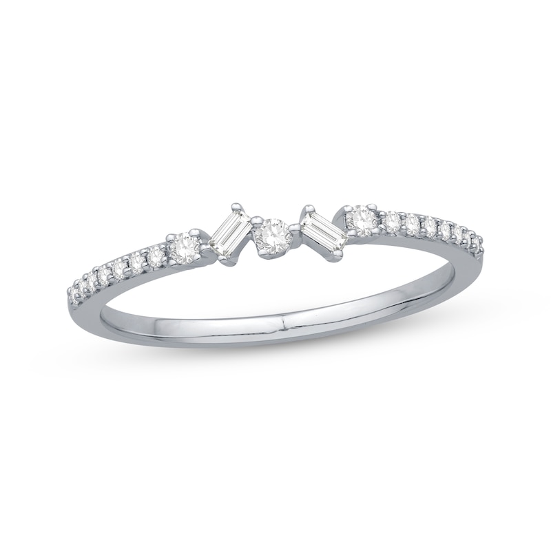 Main Image 1 of Baguette & Round-Cut Diamond Scatter Anniversary Ring 1/6 ct tw 10K White Gold