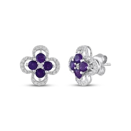 Amethyst & White Lab-Created Sapphire Clover Earrings Sterling Silver