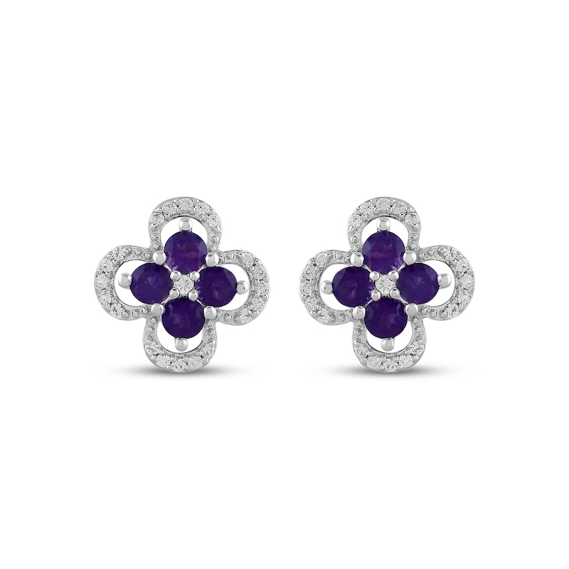 Main Image 2 of Amethyst & White Lab-Created Sapphire Clover Earrings Sterling Silver