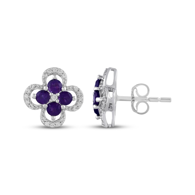 Main Image 3 of Amethyst & White Lab-Created Sapphire Clover Earrings Sterling Silver