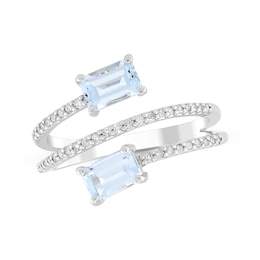 Emerald-Cut Aquamarine & Diamond Bypass Ring 1/5 ct tw 10K White Gold