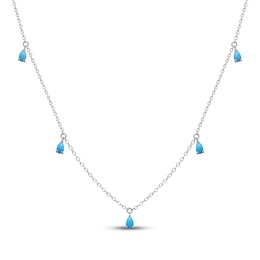 Pear-Shaped Turquoise Dangle Station Necklace Sterling Silver Solid 18&quot;