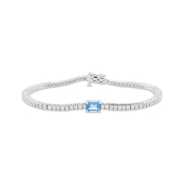 Emerald-Cut Swiss Blue Topaz & White Lab-Created Sapphire Bracelet Sterling Silver 7.25&quot;