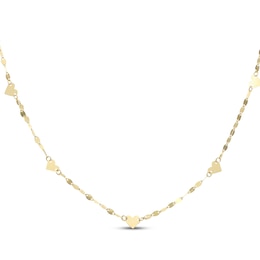 Heart Station Mirror Chain Necklace Solid 10K Yellow Gold 18"