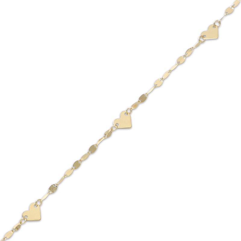 Main Image 2 of Heart Station Mirror Chain Necklace Solid 10K Yellow Gold 18&quot;