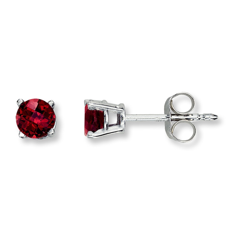 Garnet Earrings Round-Cut 14K White Gold | Kay