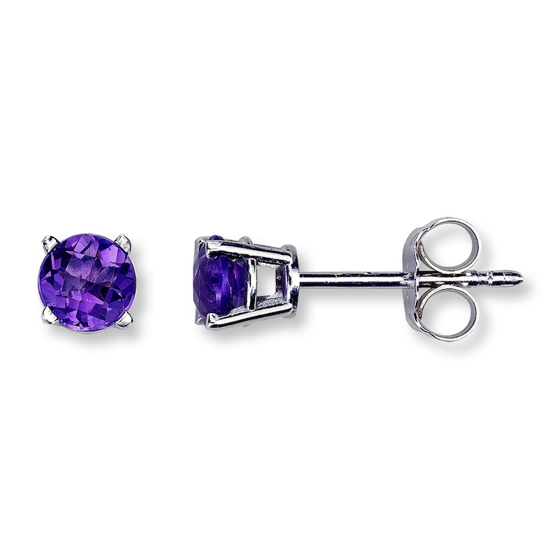 Amethyst Earrings Round-Cut 14K White Gold