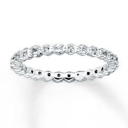 Stackable Ring White Topaz & Diamonds Sterling Silver