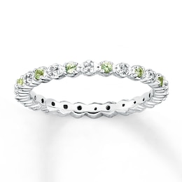 Stackable Peridot Ring 1/20 ct tw Diamonds Sterling Silver