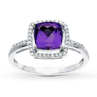 Amethyst Ring Cushion-Cut with Diamonds 10K White Gold | Kay