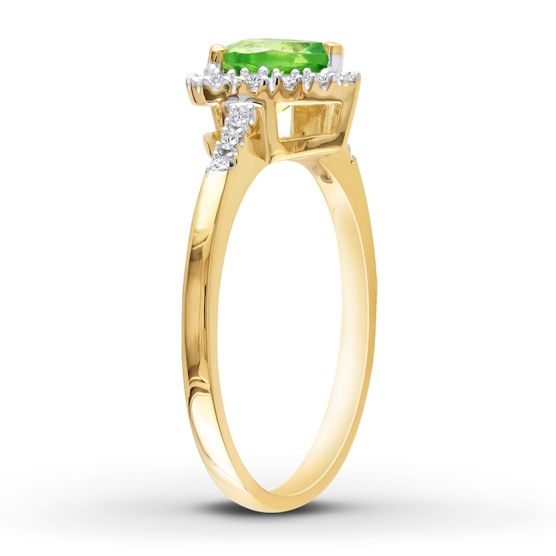 Main Image 2 of Peridot Heart Ring 1/10 ct tw Diamonds 10K Yellow Gold