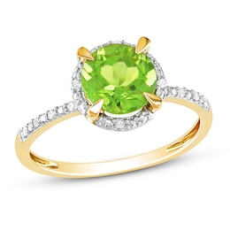 Round Peridot Ring 1/20 ct tw Diamonds 10K Yellow Gold