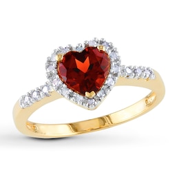 Garnet Heart Ring 1/10 ct tw Diamonds 10K Yellow Gold