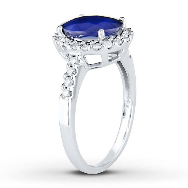 Main Image 2 of Natural Sapphire Ring 3/8 ct tw Diamonds 14K White Gold