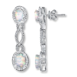 Lab-Created Opals Diamond Accents Sterling Silver Earrings