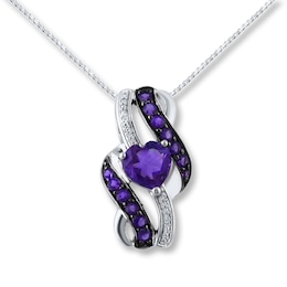 Amethyst Heart Necklace Diamond Accents Sterling Silver