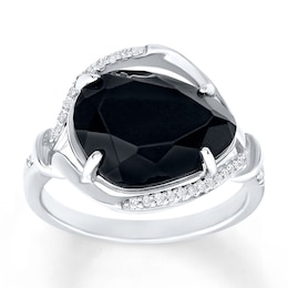 Black Onyx Ring 1/15 ct tw Diamonds Sterling Silver