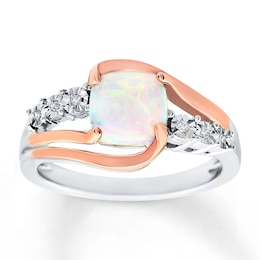 Lab-Created Opal Ring Diamond Accents Sterling Silver/10K Rose Gold