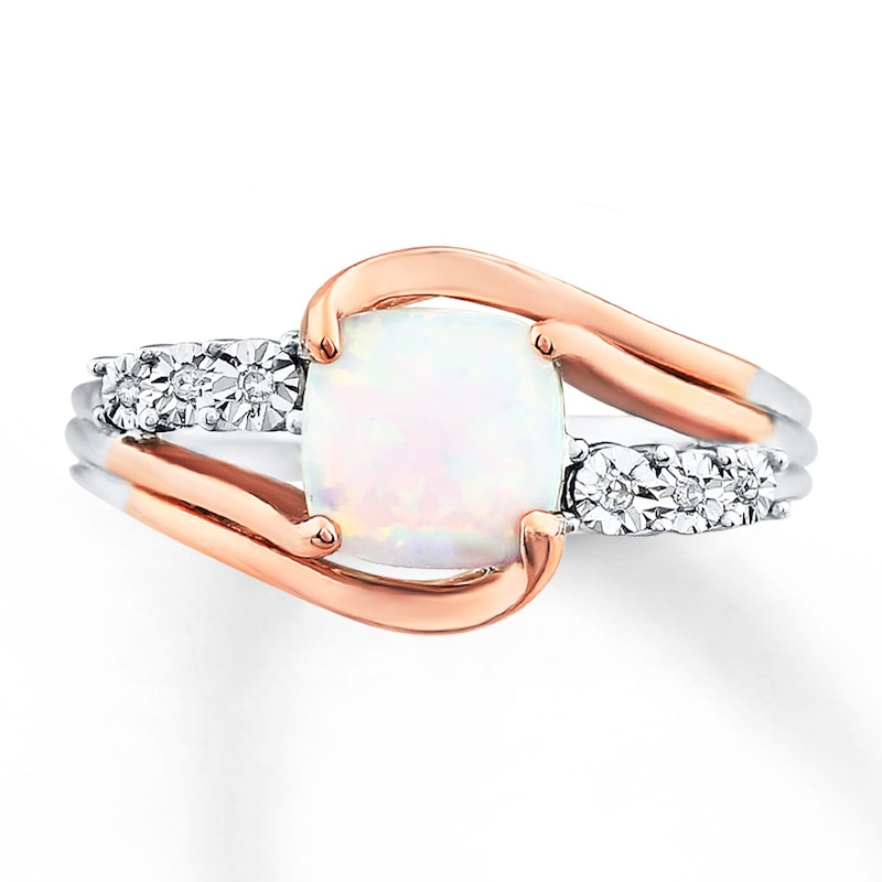 Lab-Created Opal Ring Diamond Accents Sterling Silver/10K Rose Gold